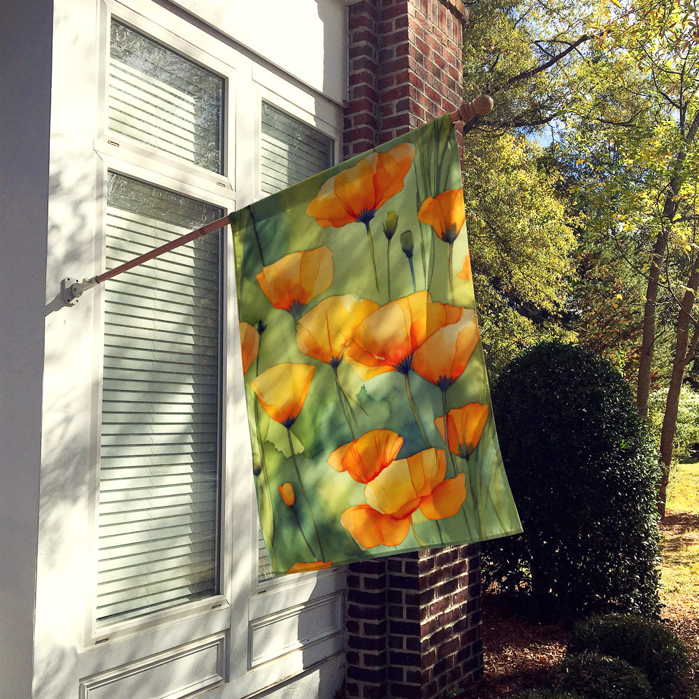 California California Poppies in Watercolor House Flag