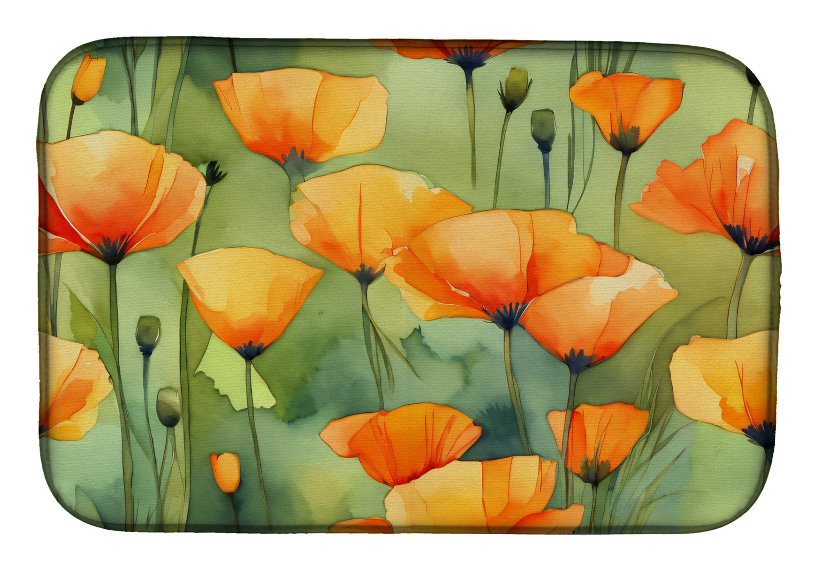 Caroline's Treasures California California Poppies in Watercolor Dish Drying Mat
