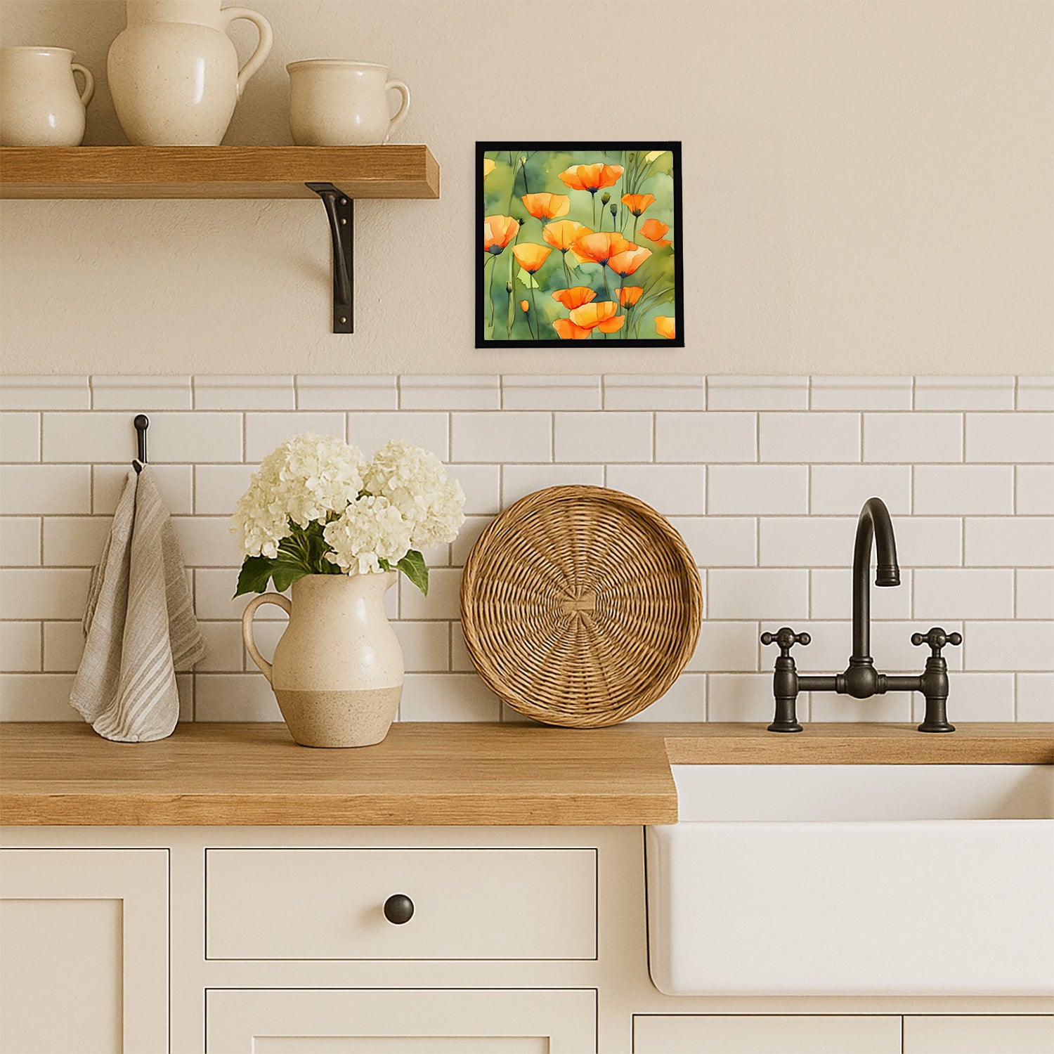 Caroline's Treasures California California Poppies in Watercolor Framed Metal Print