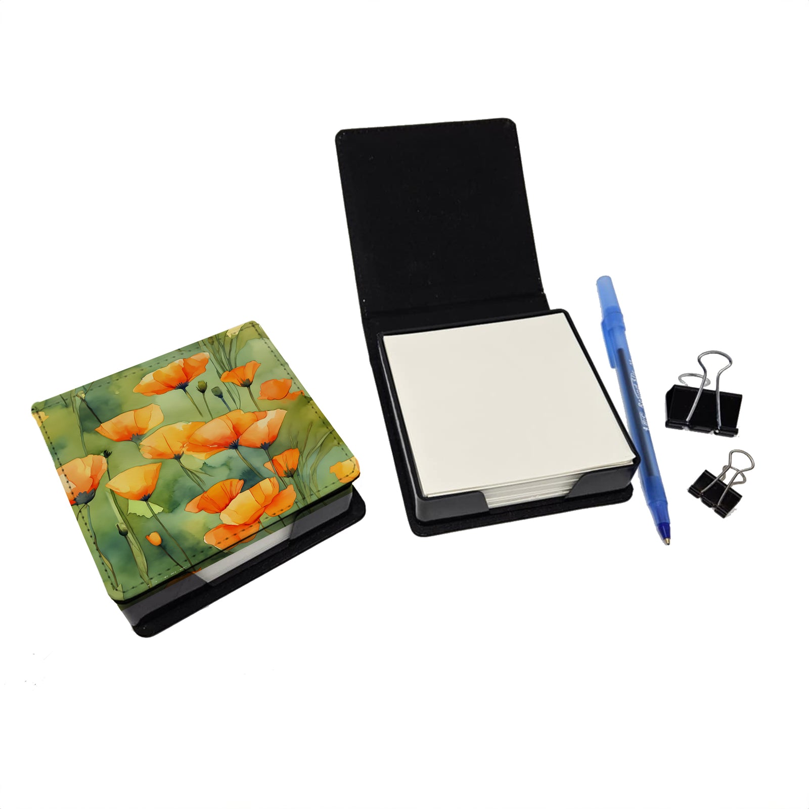 Caroline's Treasures California California Poppies in Watercolor PU Leather Note Paper Holder