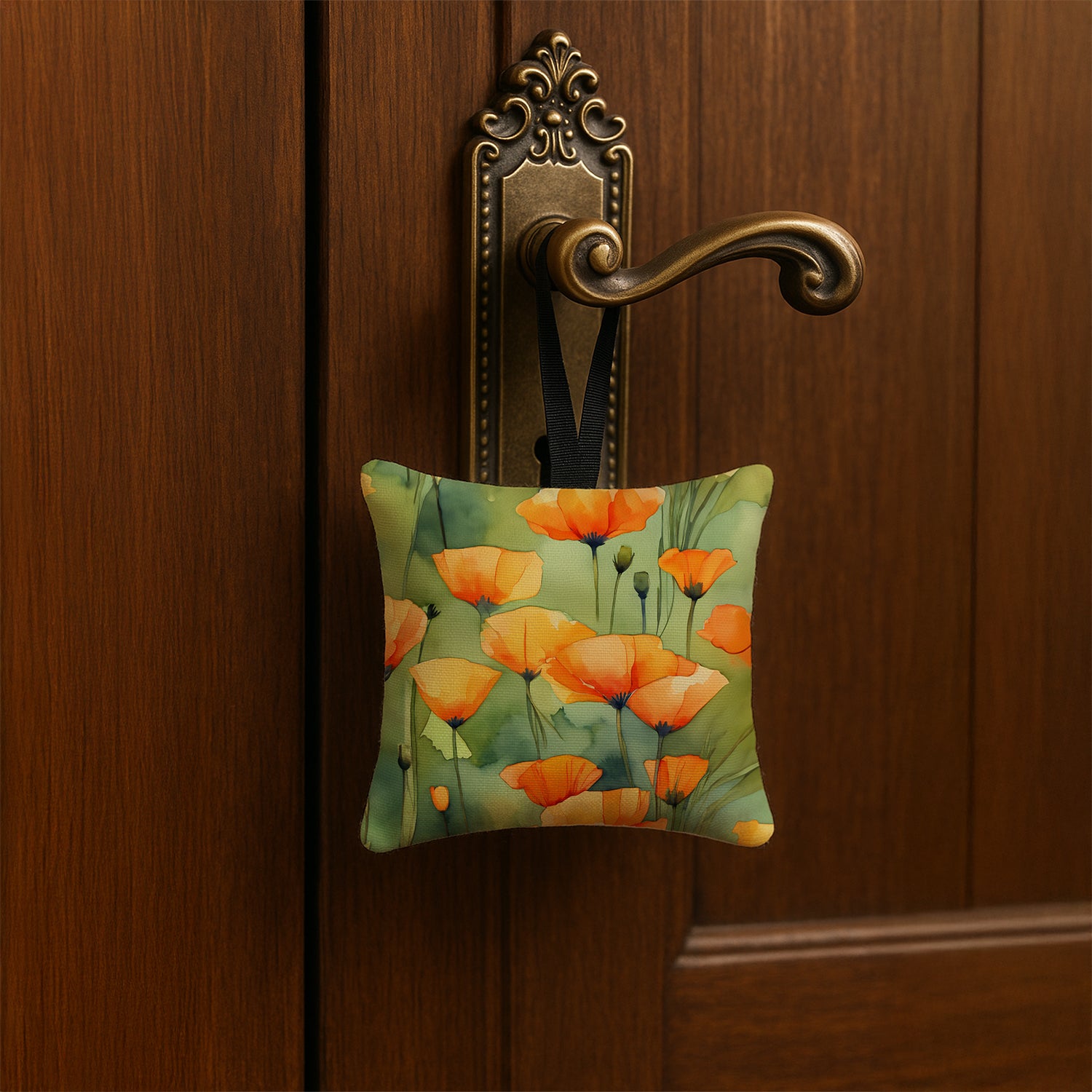 Caroline's Treasures California California Poppies in Watercolor Hanging Square Fabric Ornament 3.5 × 3.5