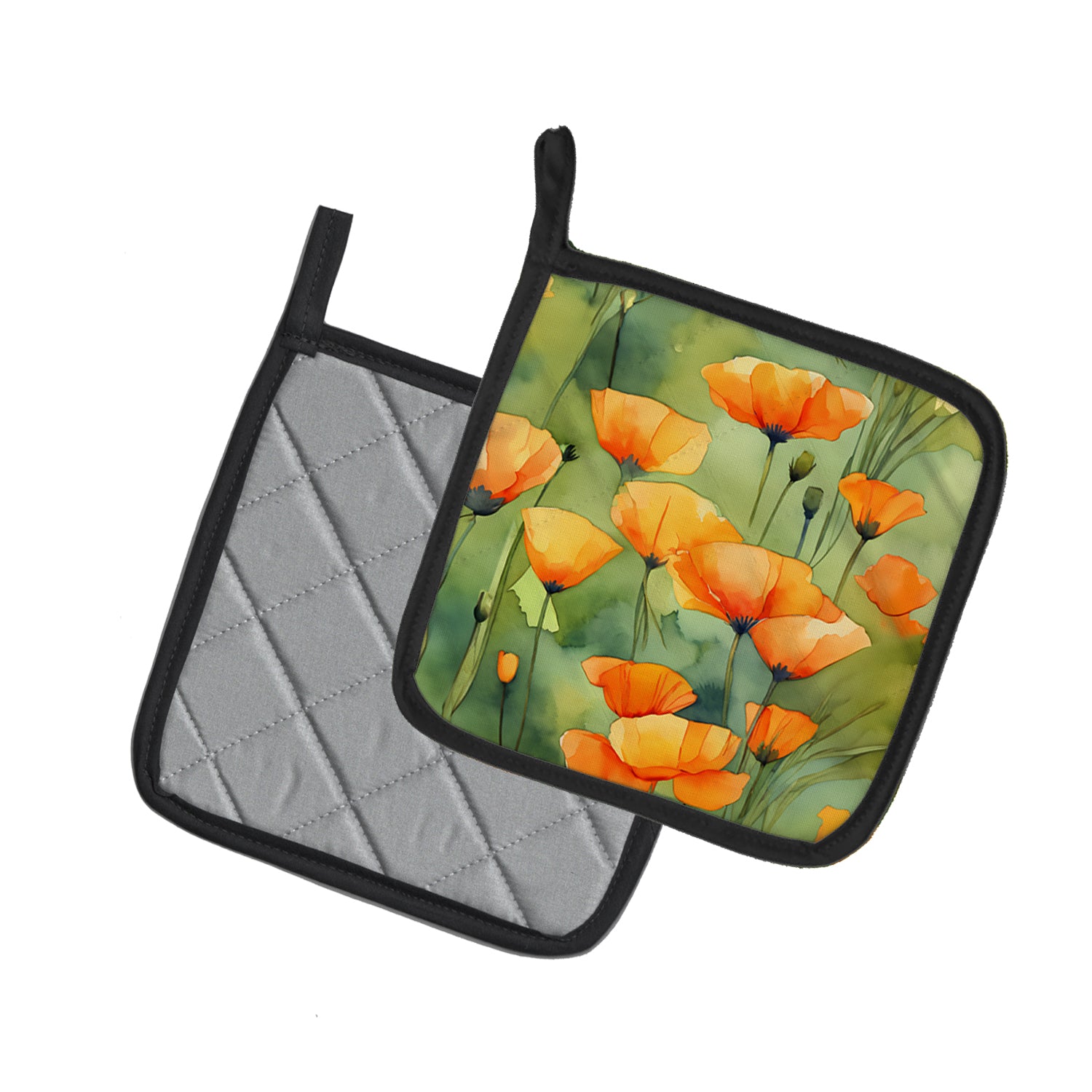 Caroline's Treasures California California Poppies in Watercolor Pair of Pot Holders