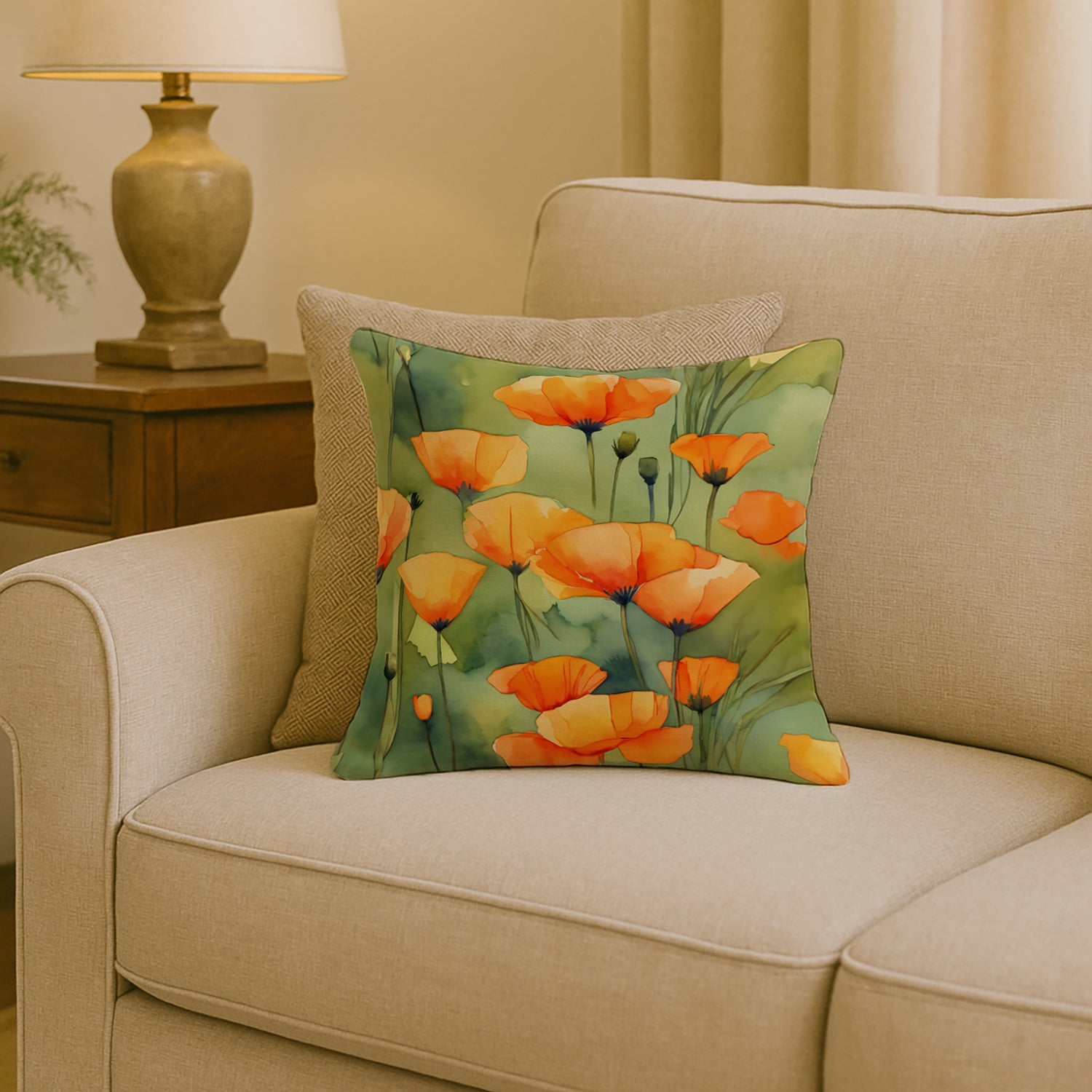 Caroline's Treasures California California Poppies in Watercolor Throw Pillow