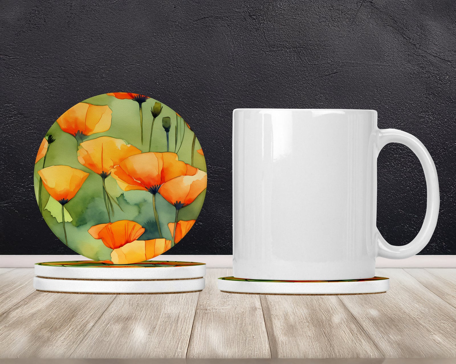 Caroline's Treasures California California Poppies in Watercolor Large Sandstone Coasters Pack of 4