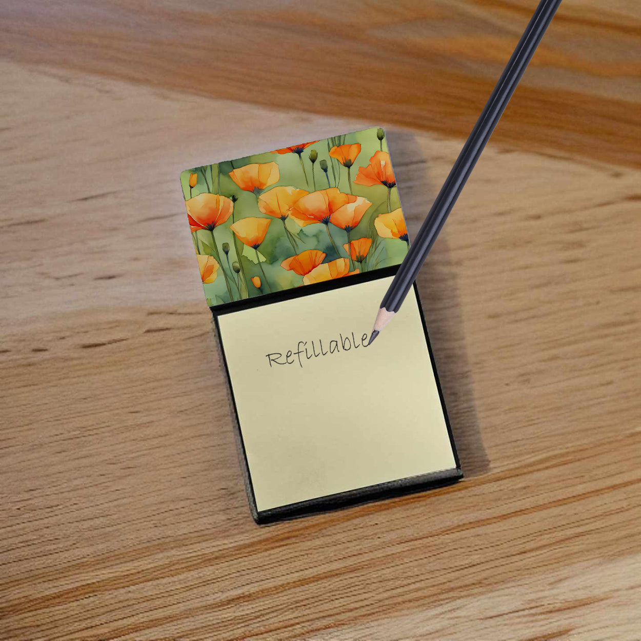 Caroline's Treasures California California Poppies in Watercolor Sticky Note Holder- Refiilable Desk Accessory Note Pad