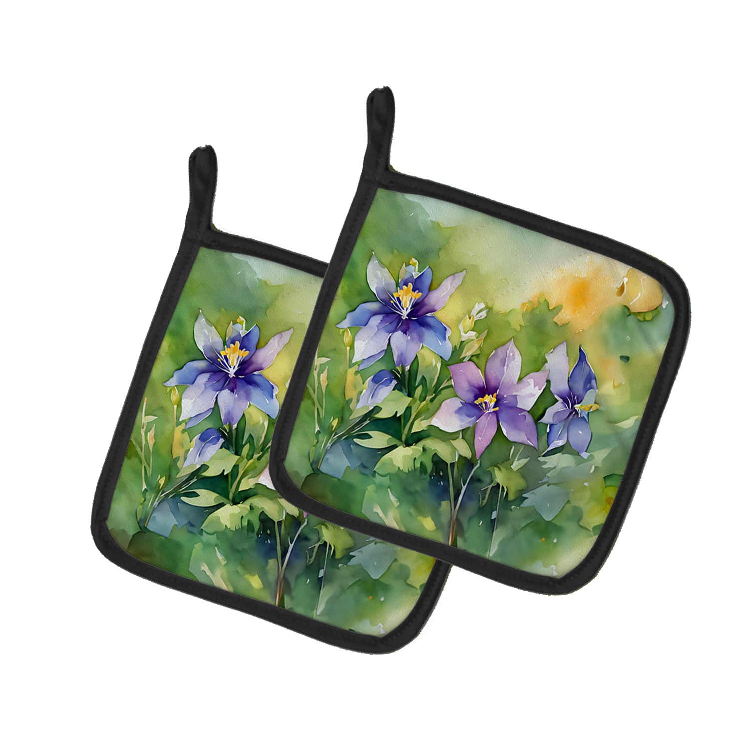 Caroline's Treasures Colorado Rocky Mountain Columbine in Watercolor Pair of Pot Holders