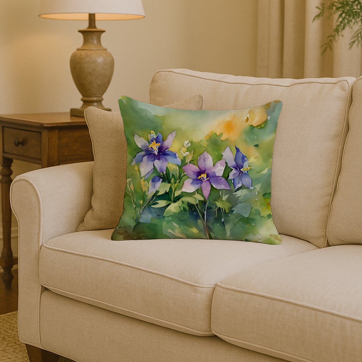 Caroline's Treasures Colorado Rocky Mountain Columbine in Watercolor Throw Pillow