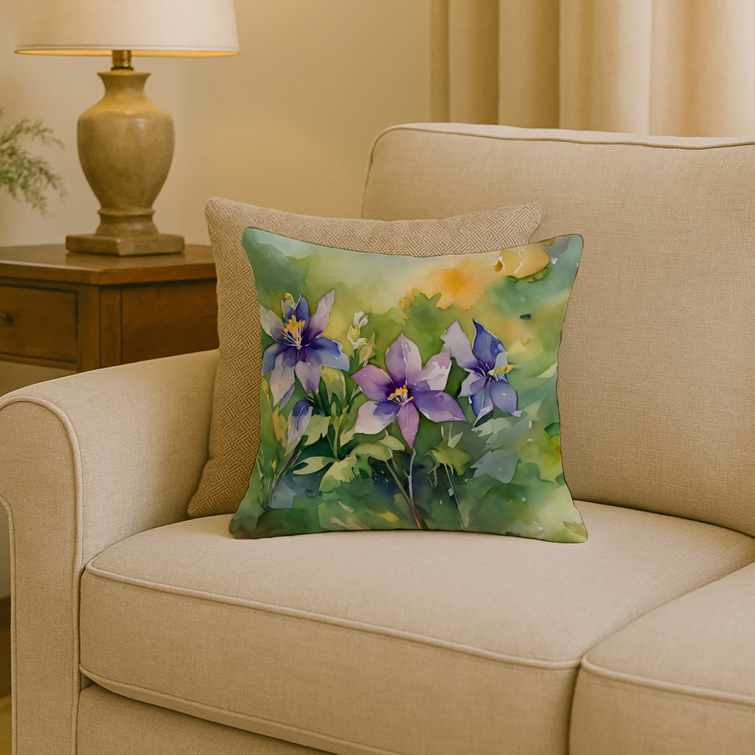 Caroline's Treasures Colorado Rocky Mountain Columbine in Watercolor Throw Pillow