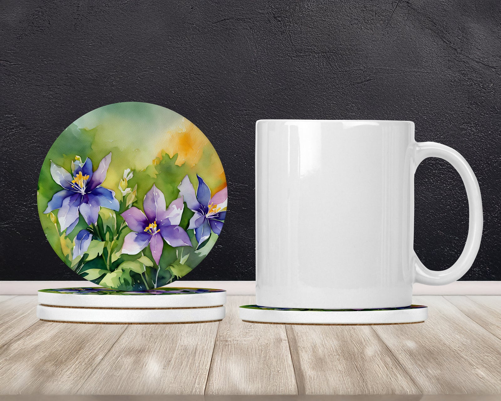 Caroline's Treasures Colorado Rocky Mountain Columbine in Watercolor Large Sandstone Coasters Pack of 4