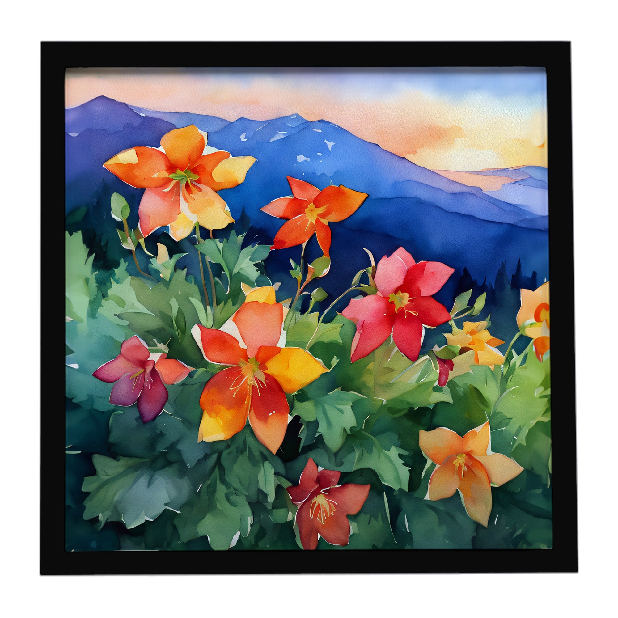 Caroline's Treasures Colorado Rocky Mountain Columbine in Watercolor Framed Metal Print