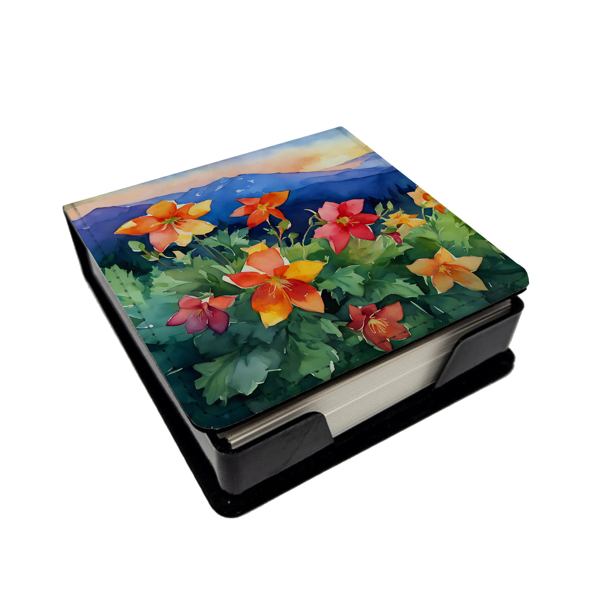 Caroline's Treasures Colorado Rocky Mountain Columbine in Watercolor PU Leather Note Paper Holder