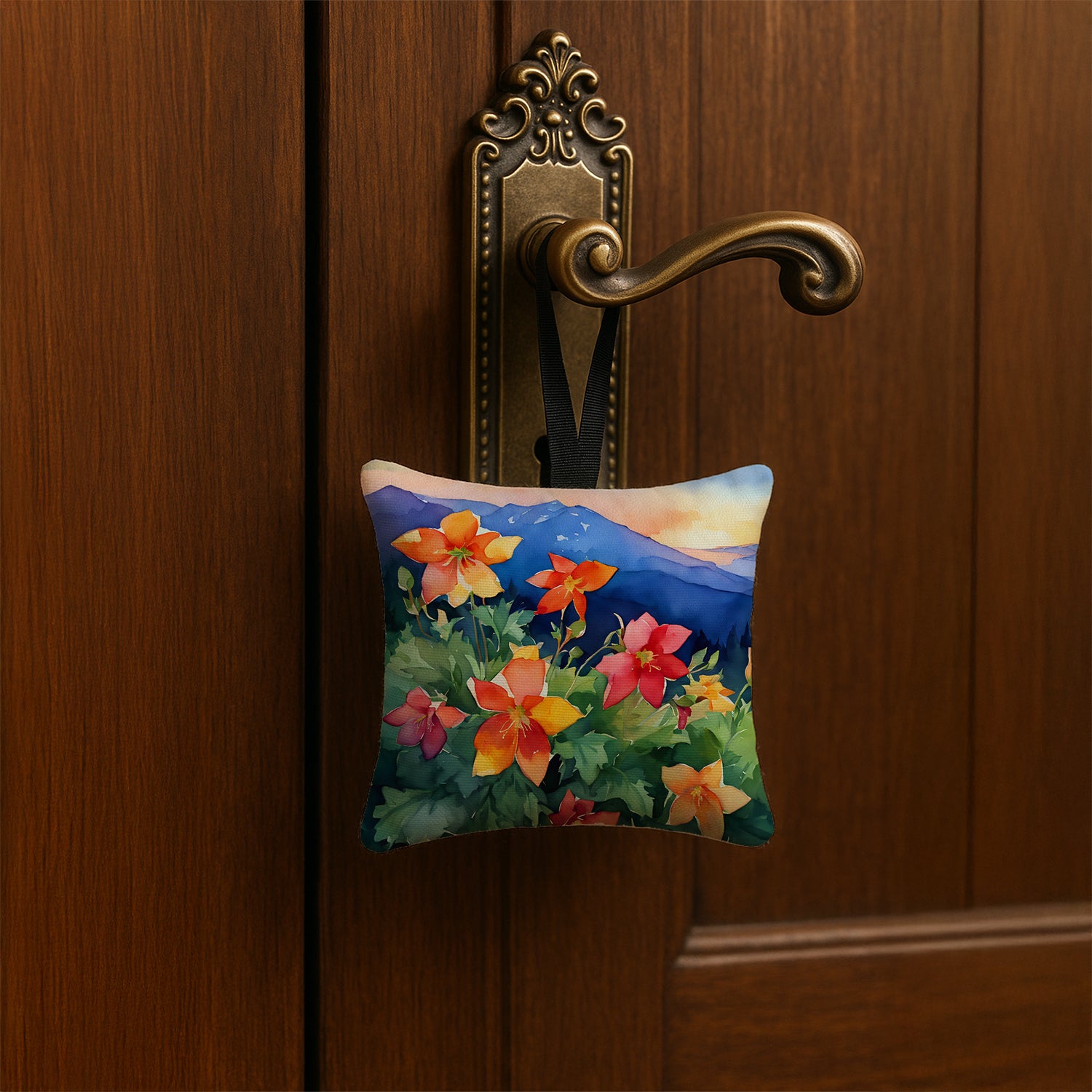 Caroline's Treasures Colorado Rocky Mountain Columbine in Watercolor Hanging Square Fabric Ornament 3.5 × 3.5