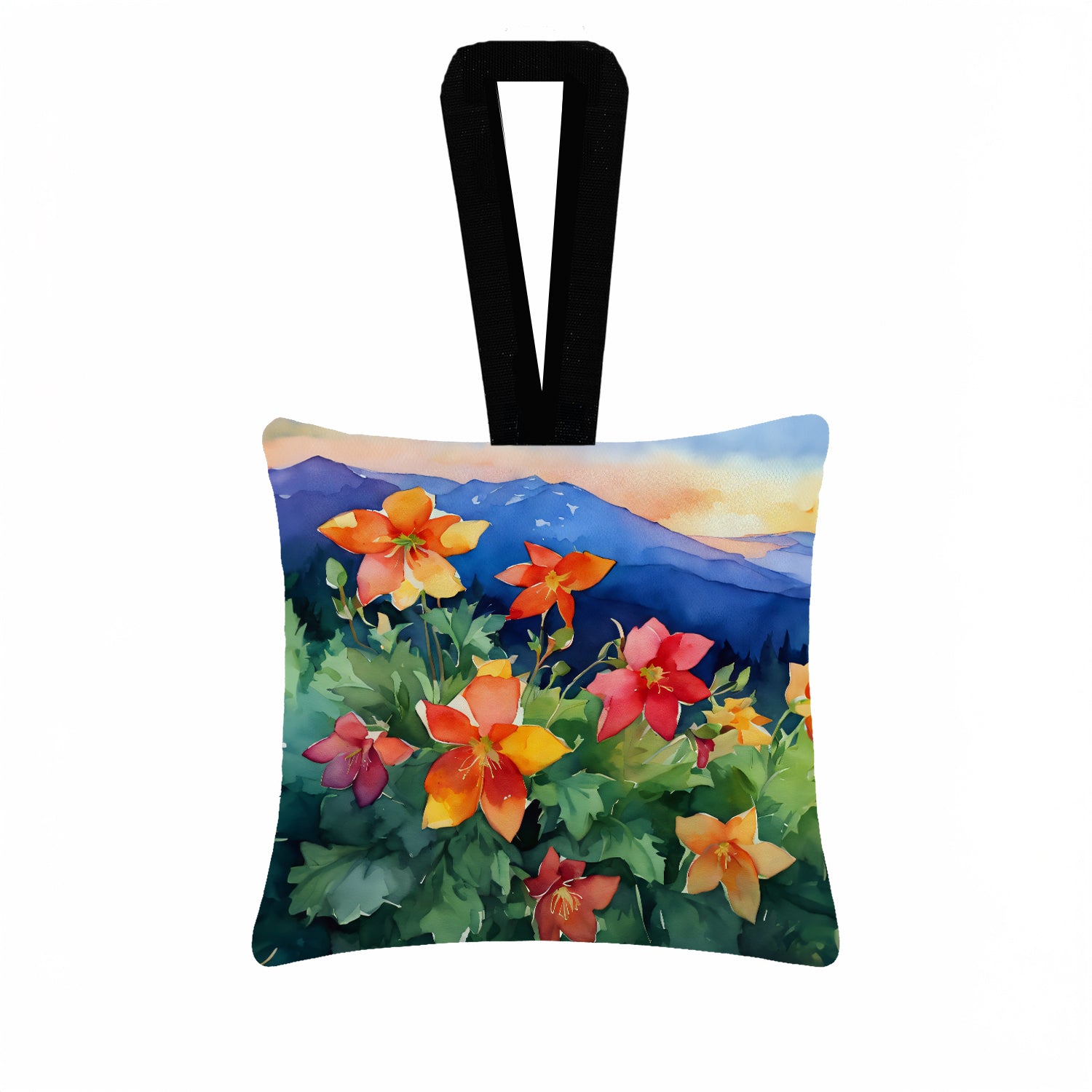 Caroline's Treasures Colorado Rocky Mountain Columbine in Watercolor Hanging Square Fabric Ornament 3.5 × 3.5