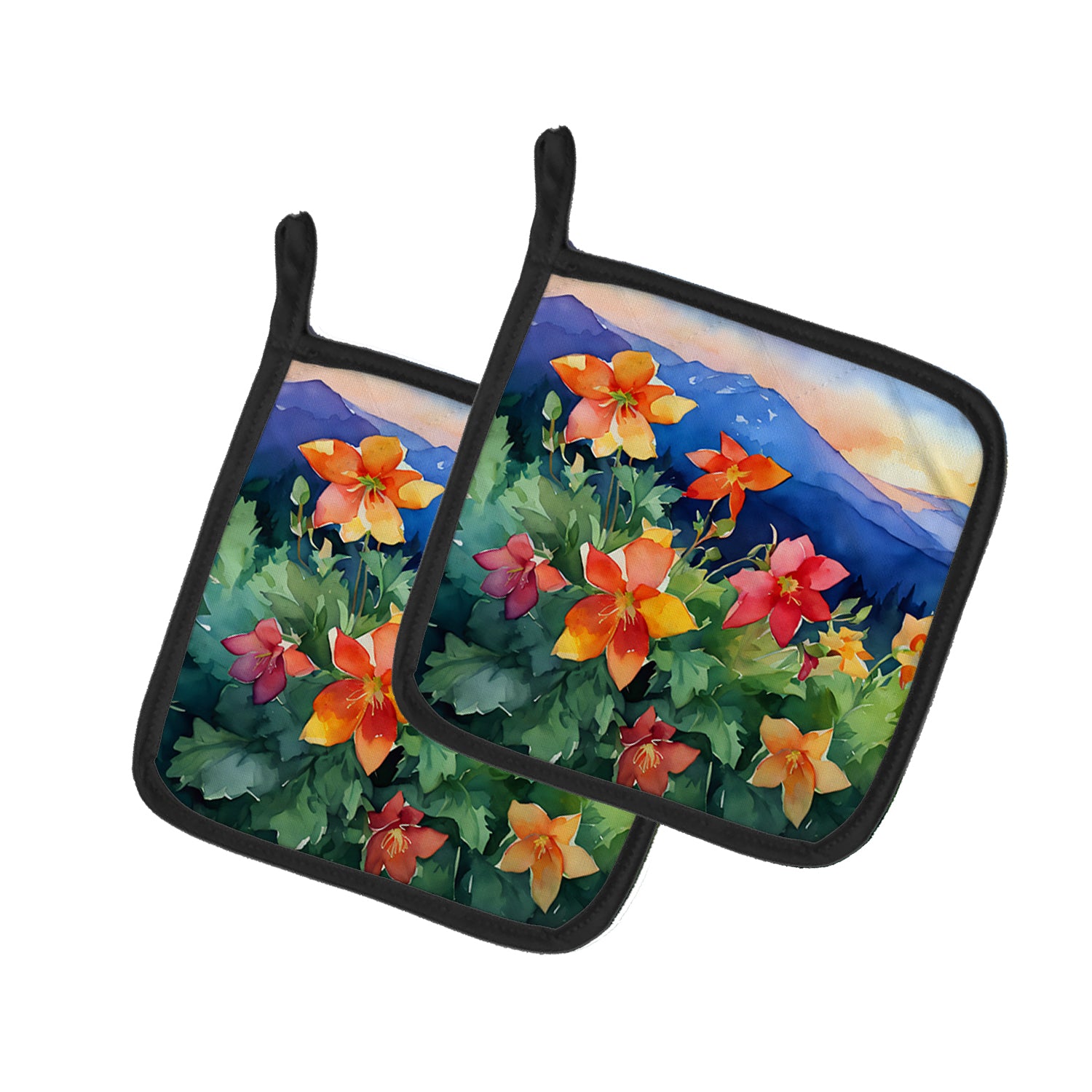 Caroline's Treasures Colorado Rocky Mountain Columbine in Watercolor Pair of Pot Holders