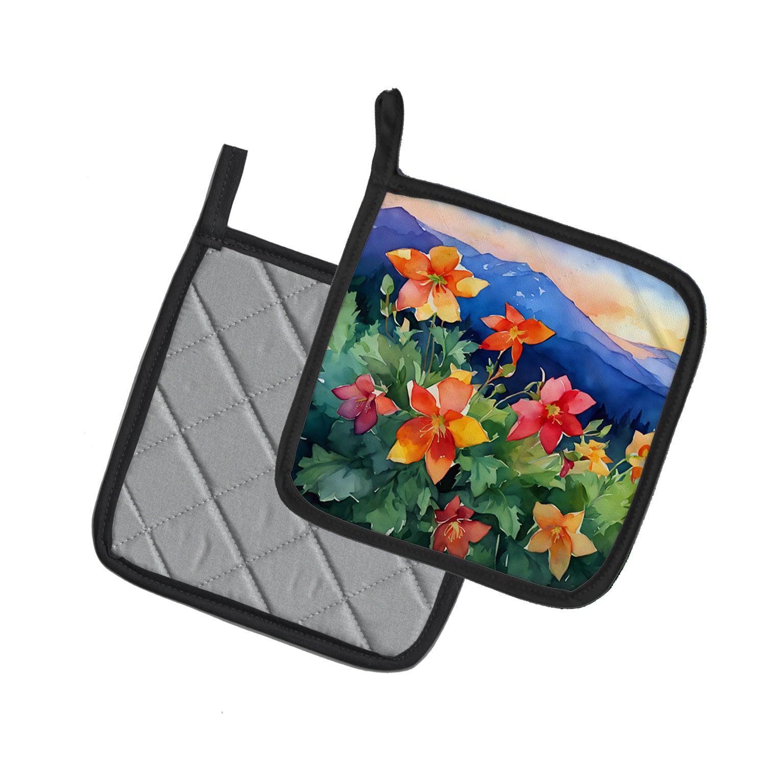 Caroline's Treasures Colorado Rocky Mountain Columbine in Watercolor Pair of Pot Holders