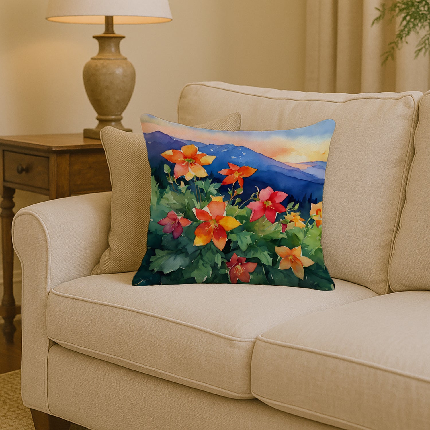 Caroline's Treasures Colorado Rocky Mountain Columbine in Watercolor Throw Pillow