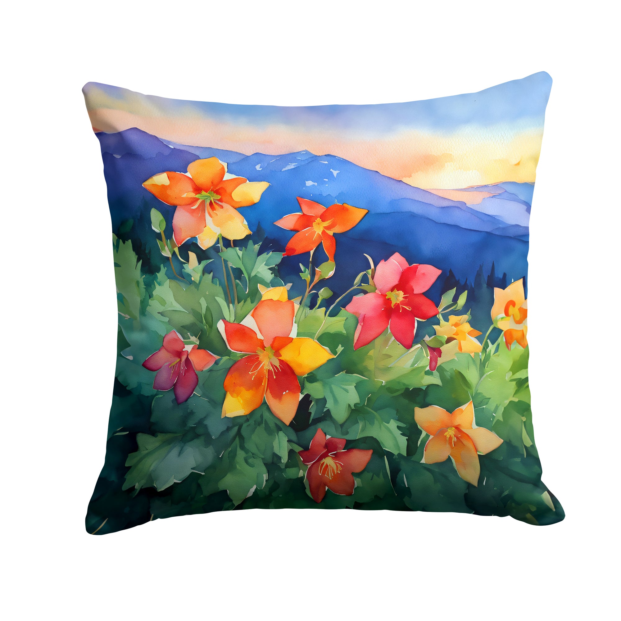 Caroline's Treasures Colorado Rocky Mountain Columbine in Watercolor Throw Pillow