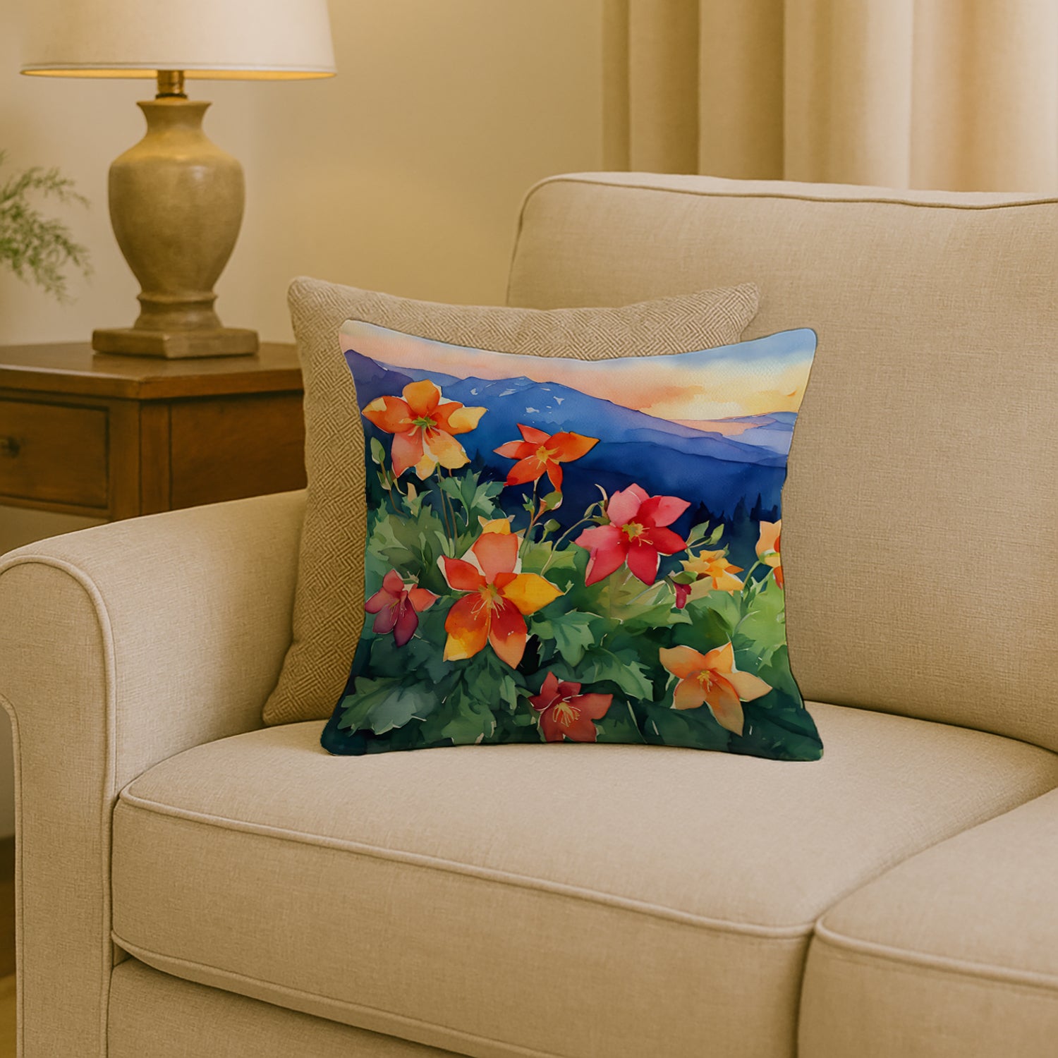 Caroline's Treasures Colorado Rocky Mountain Columbine in Watercolor Throw Pillow