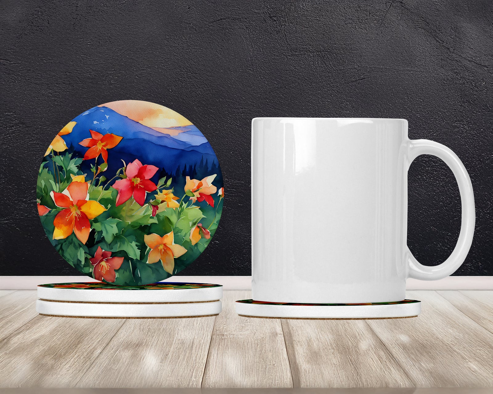 Caroline's Treasures Colorado Rocky Mountain Columbine in Watercolor Large Sandstone Coasters Pack of 4