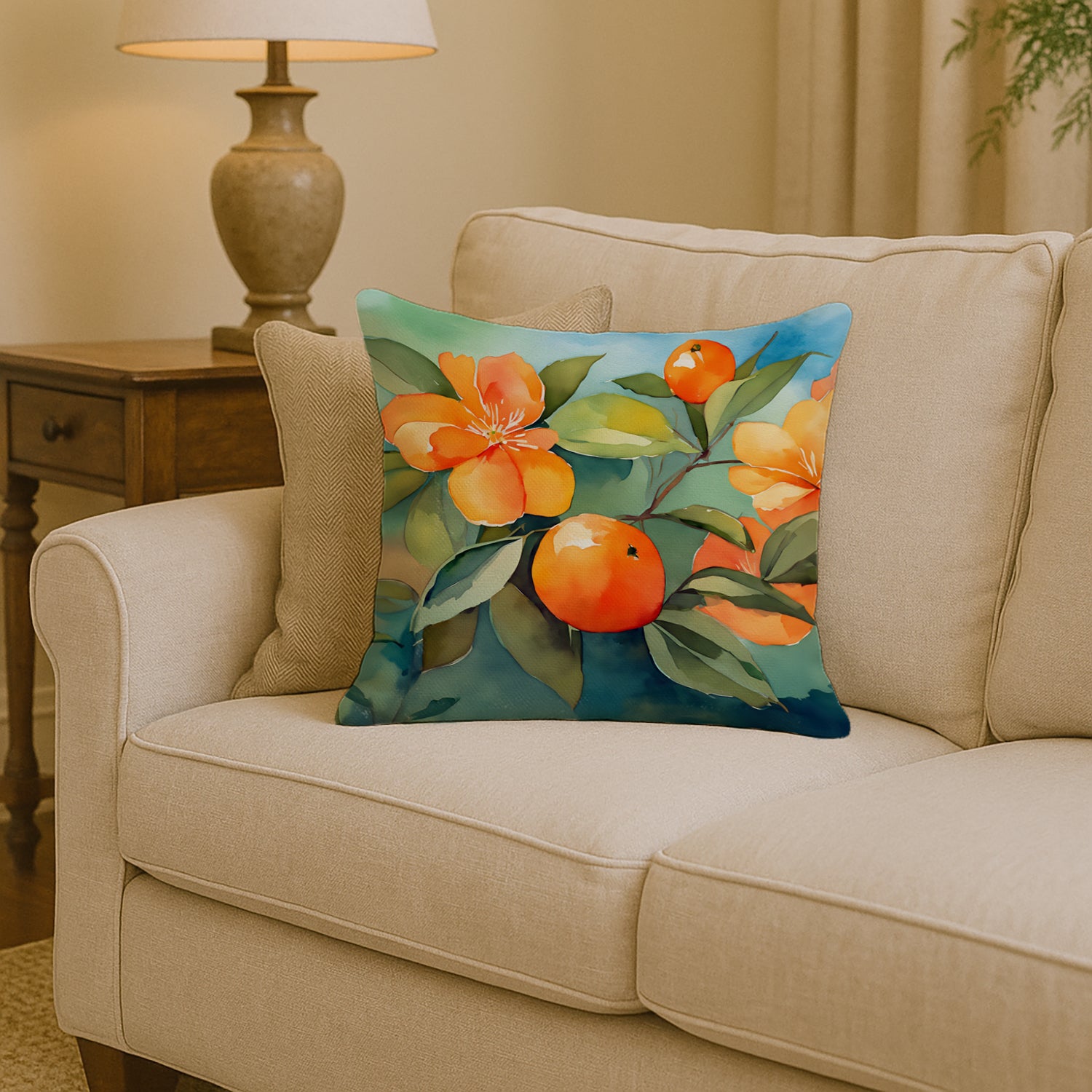 Caroline's Treasures Florida Orange Blossom in Watercolor Throw Pillow