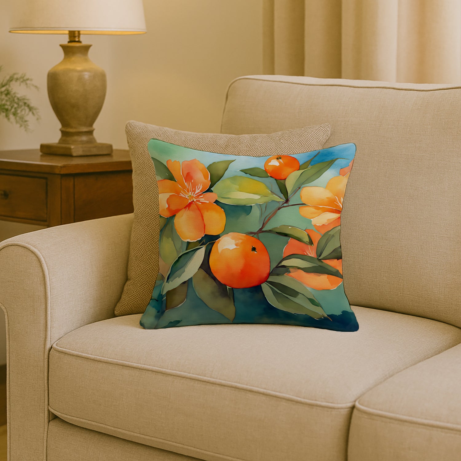 Caroline's Treasures Florida Orange Blossom in Watercolor Throw Pillow