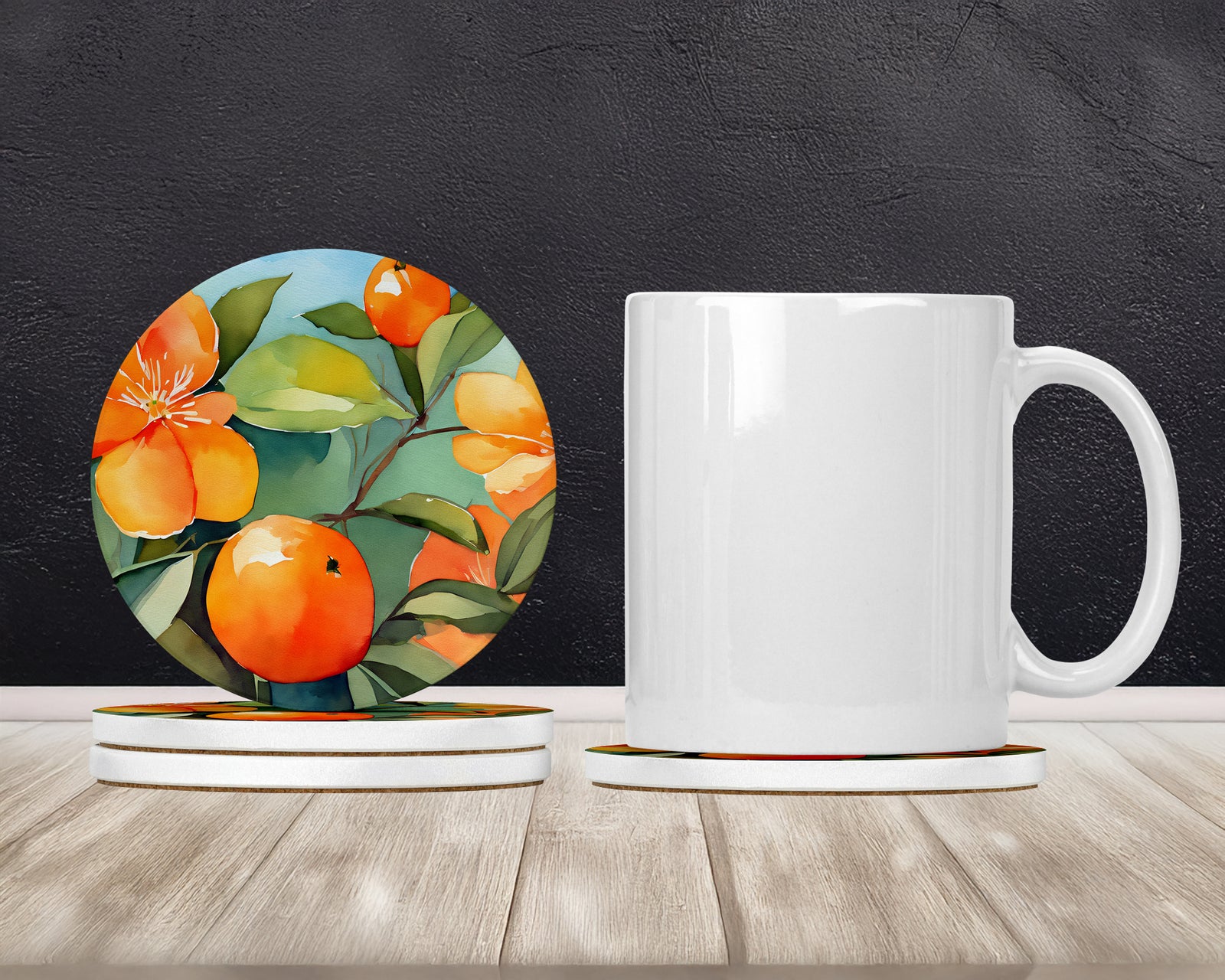 Caroline's Treasures Florida Orange Blossom in Watercolor Large Sandstone Coasters Pack of 4