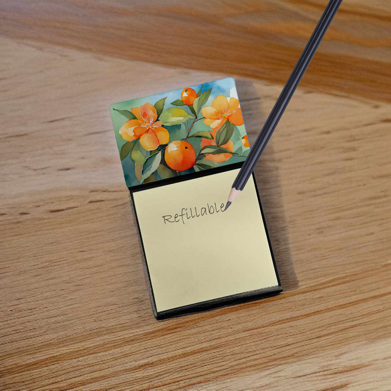 Caroline's Treasures Florida Orange Blossom in Watercolor Sticky Note Holder- Refiilable Desk Accessory Note Pad