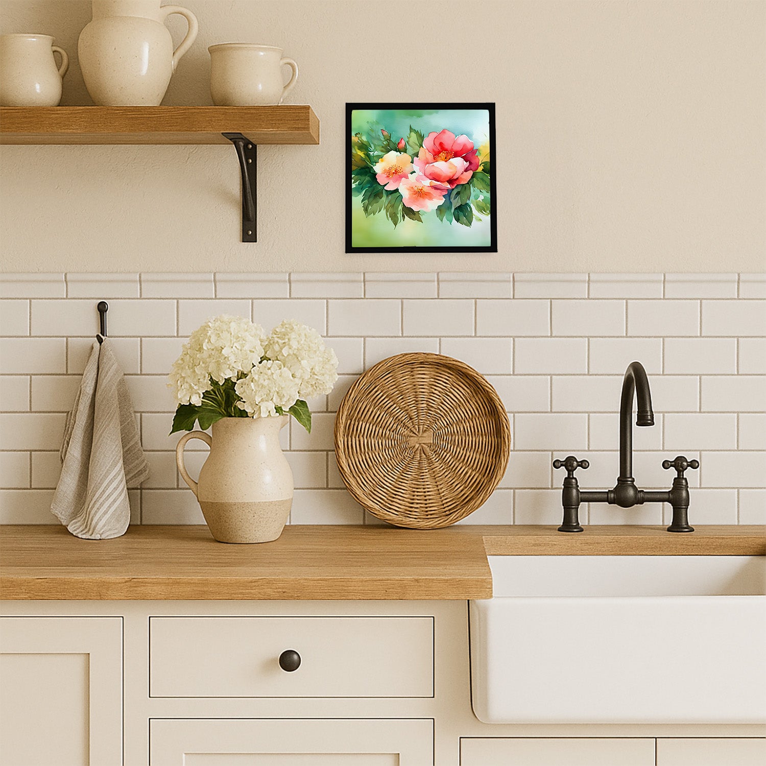 Caroline's Treasures Georgia Cherokee Rose in Watercolor Framed Metal Print