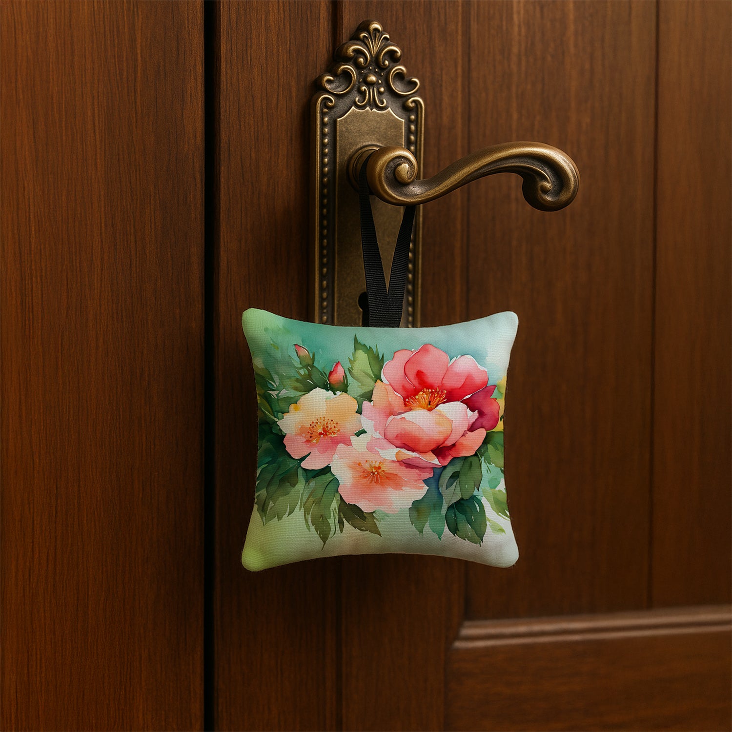 Caroline's Treasures Georgia Cherokee Rose in Watercolor Hanging Square Fabric Ornament 3.5 × 3.5