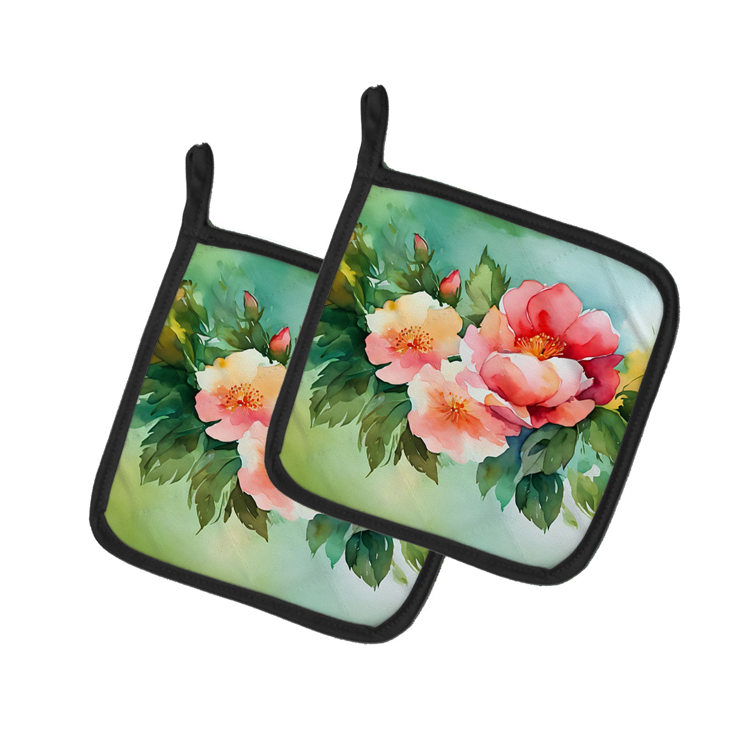 Caroline's Treasures Georgia Cherokee Rose in Watercolor Pair of Pot Holders