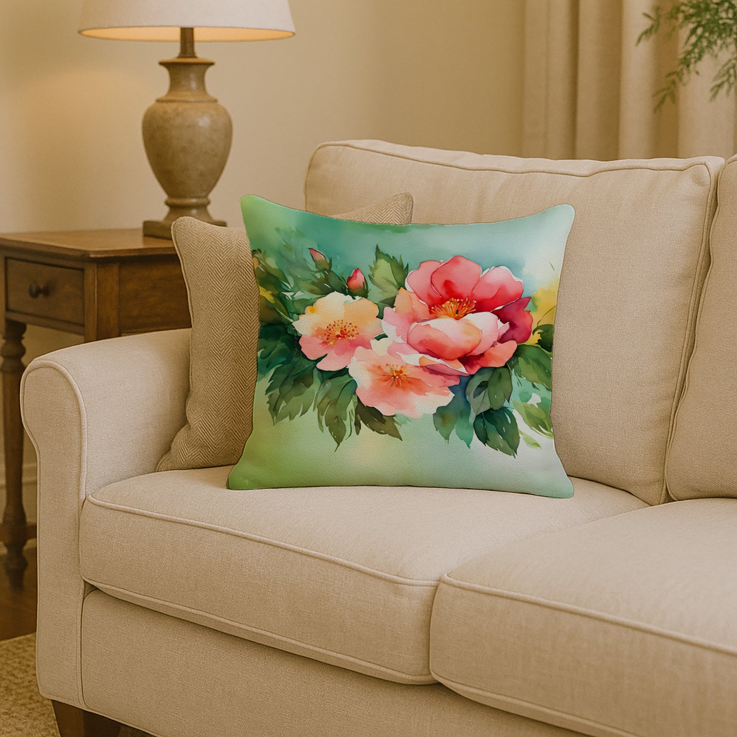 Caroline's Treasures Georgia Cherokee Rose in Watercolor Throw Pillow