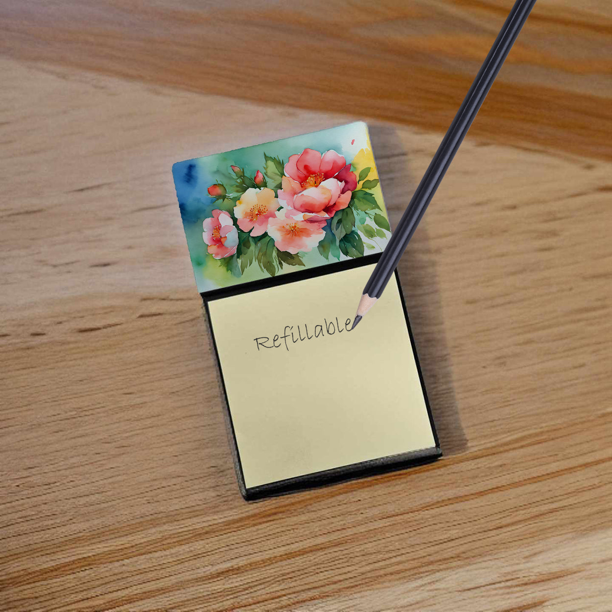 Caroline's Treasures Georgia Cherokee Rose in Watercolor Sticky Note Holder- Refiilable Desk Accessory Note Pad