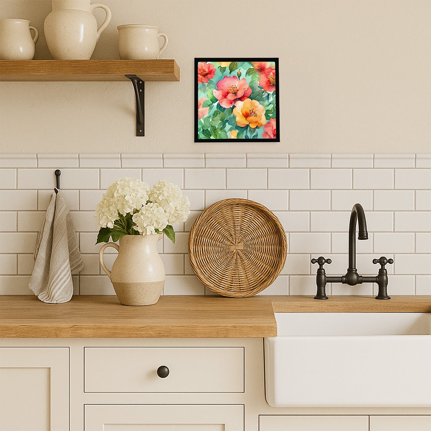 Caroline's Treasures Georgia Cherokee Rose in Watercolor Framed Metal Print