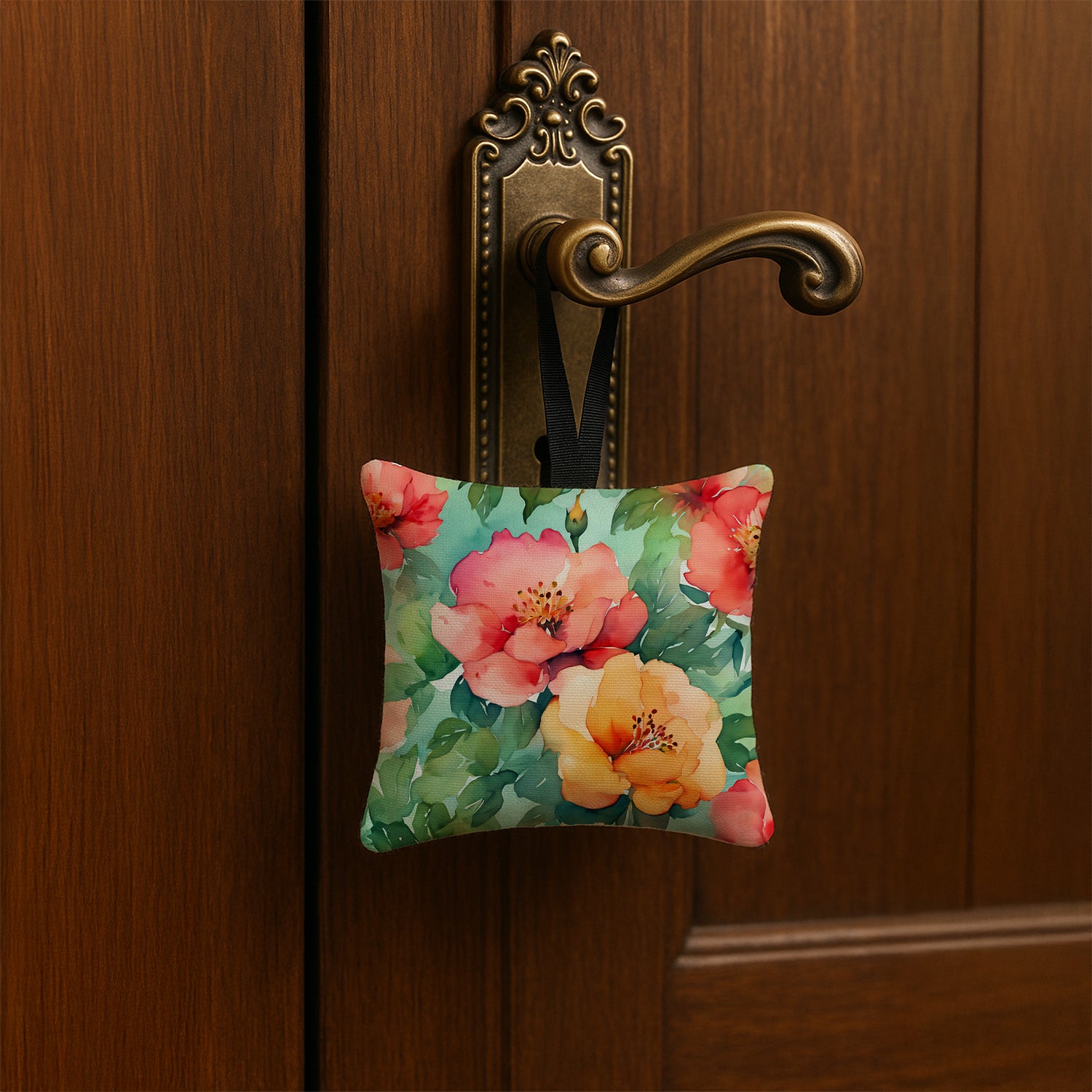 Caroline's Treasures Georgia Cherokee Rose in Watercolor Hanging Square Fabric Ornament 3.5 × 3.5