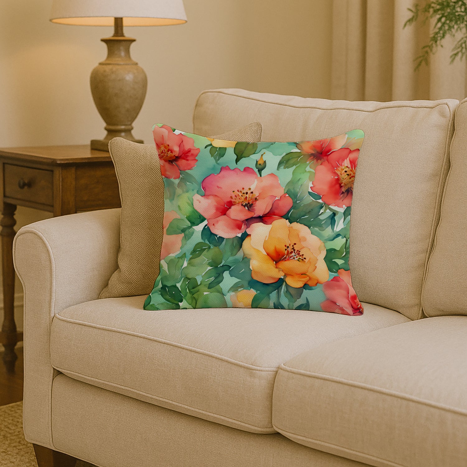 Caroline's Treasures Georgia Cherokee Rose in Watercolor Throw Pillow