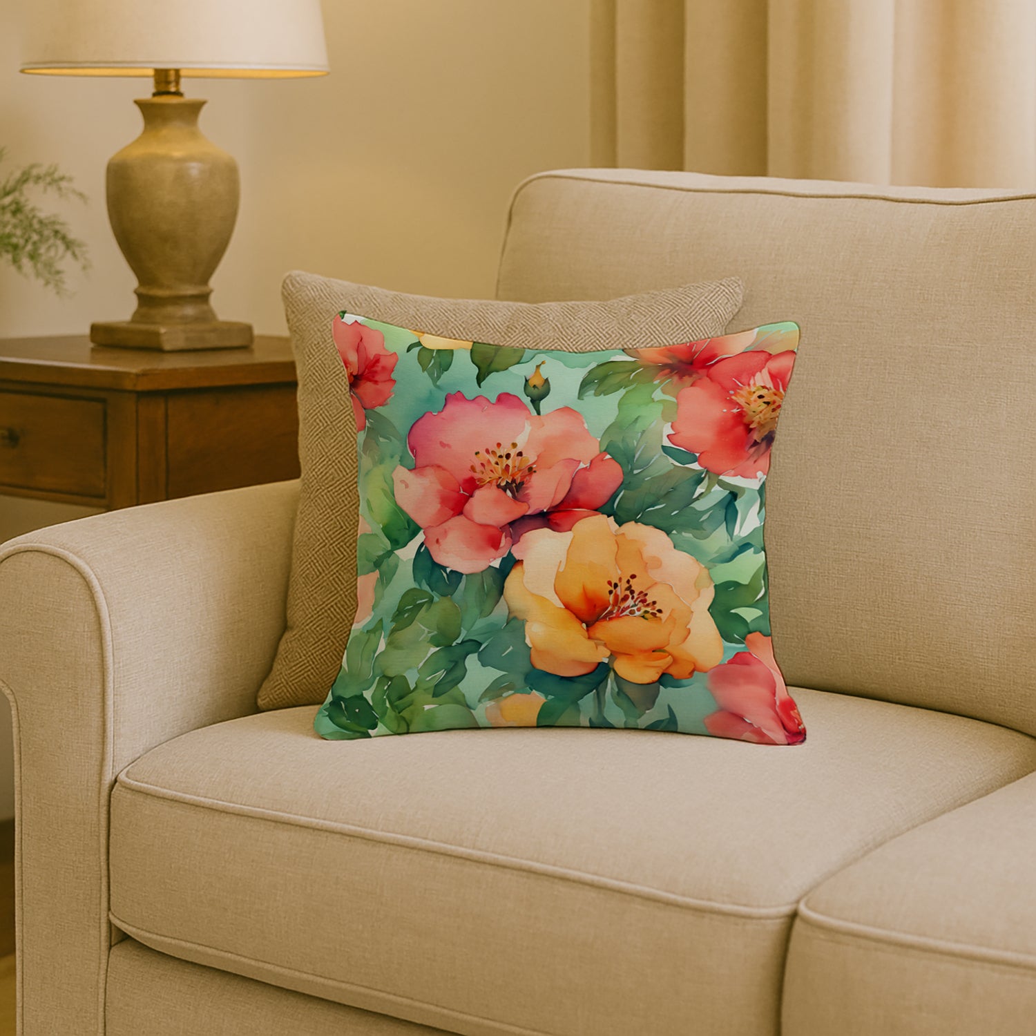Caroline's Treasures Georgia Cherokee Rose in Watercolor Throw Pillow