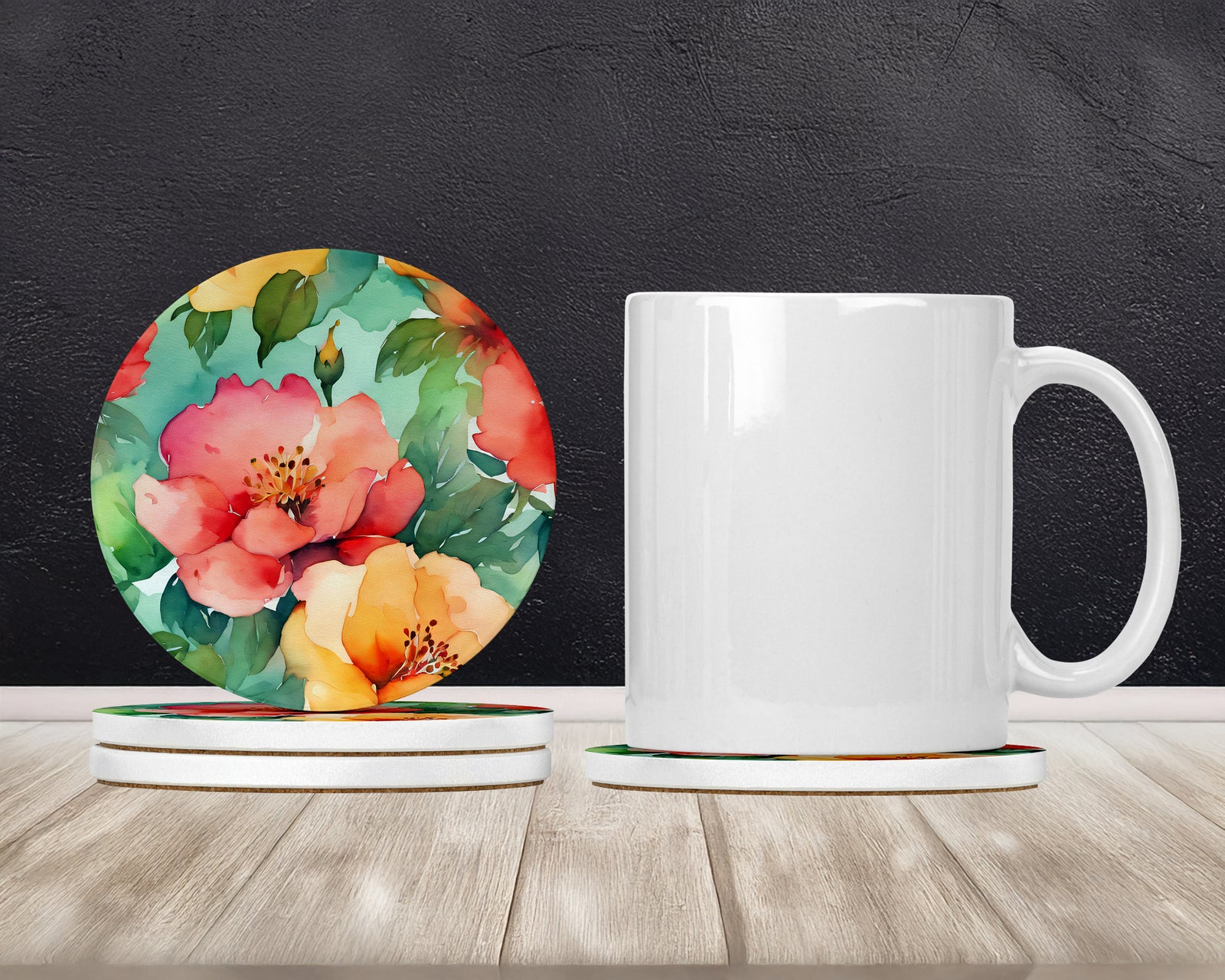 Caroline's Treasures Georgia Cherokee Rose in Watercolor Large Sandstone Coasters Pack of 4