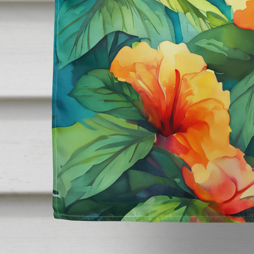 Hawaii Hawaiian Hibiscus in Watercolor House Flag