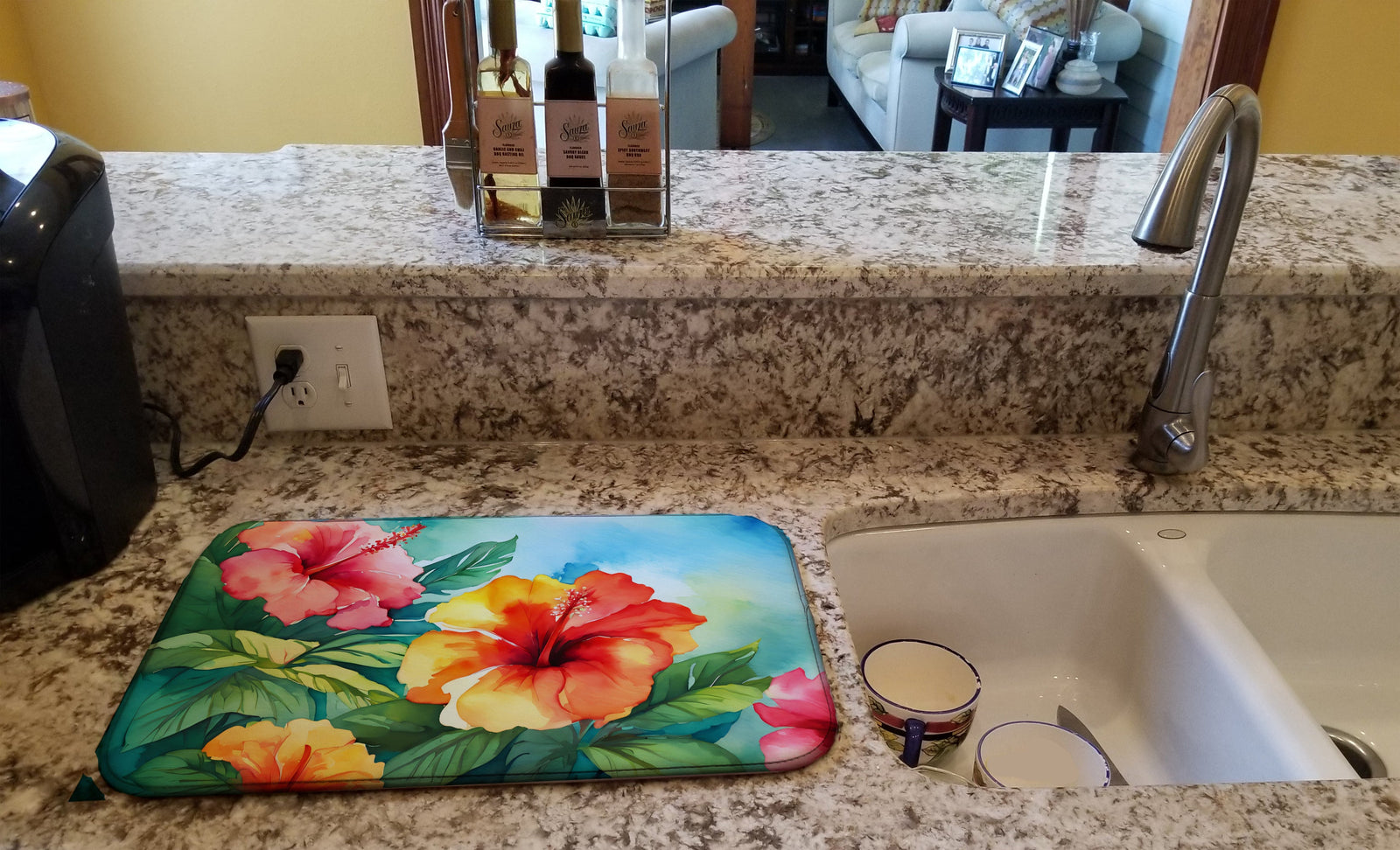 Caroline's Treasures Hawaii Hawaiian Hibiscus in Watercolor Dish Drying Mat