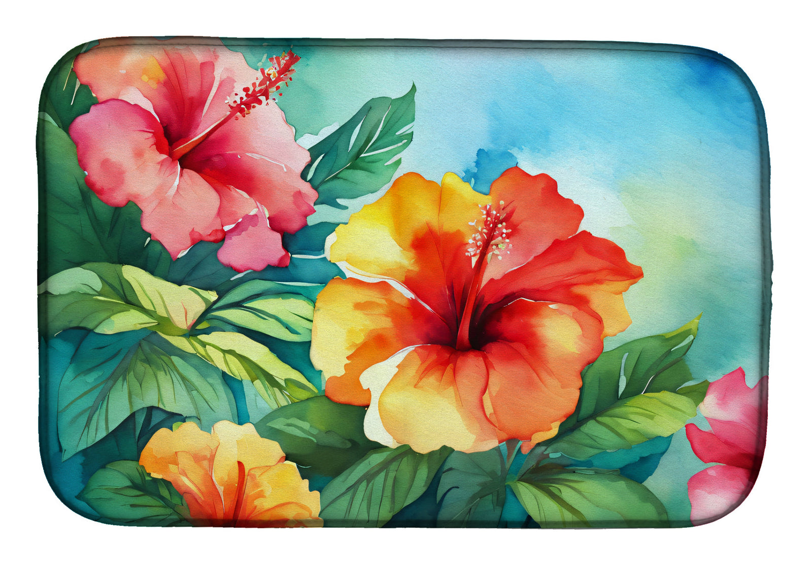 Caroline's Treasures Hawaii Hawaiian Hibiscus in Watercolor Dish Drying Mat