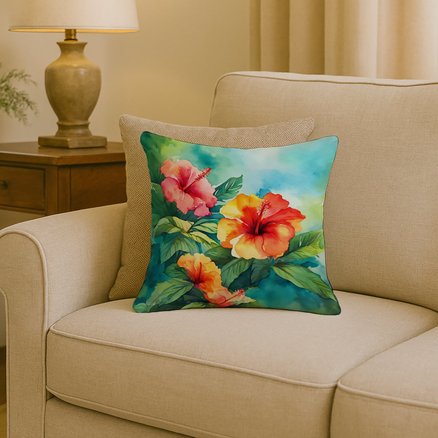 Caroline's Treasures Hawaii Hawaiian Hibiscus in Watercolor Throw Pillow