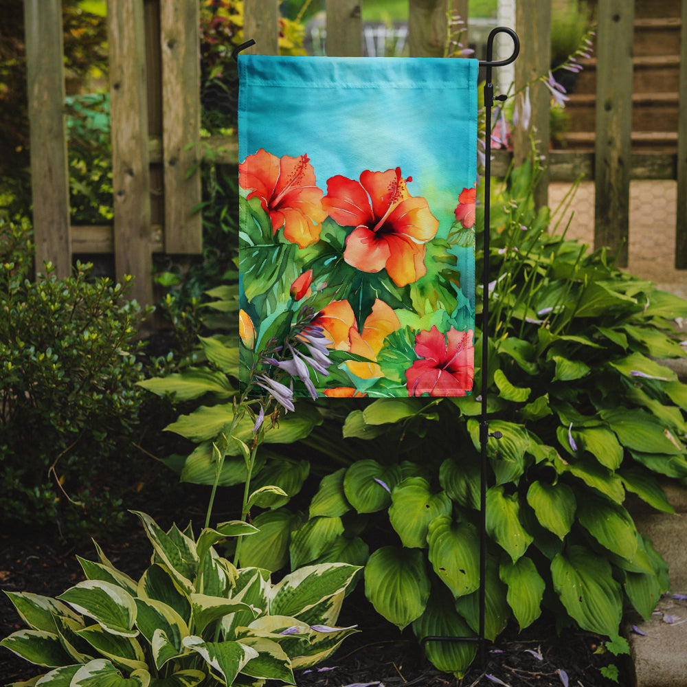 Hawaii Hawaiian Hibiscus in Watercolor Garden Flag