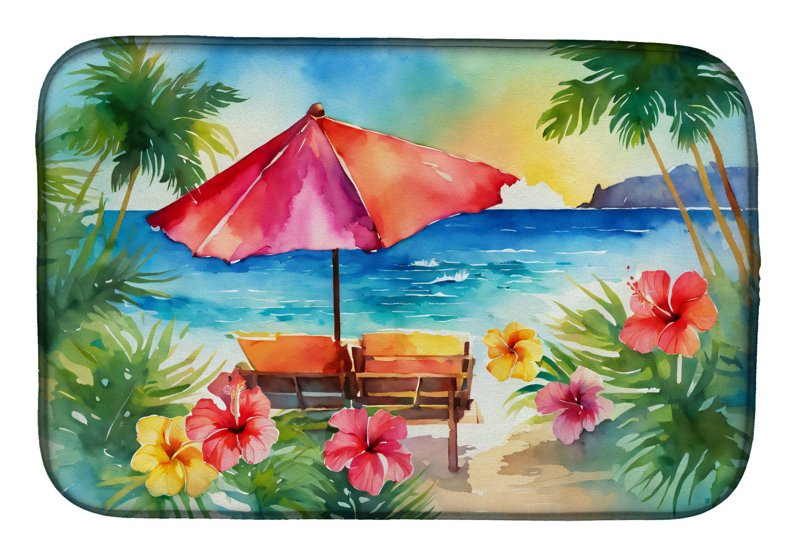 Caroline's Treasures Hawaii Hawaiian Hibiscus in Watercolor Dish Drying Mat