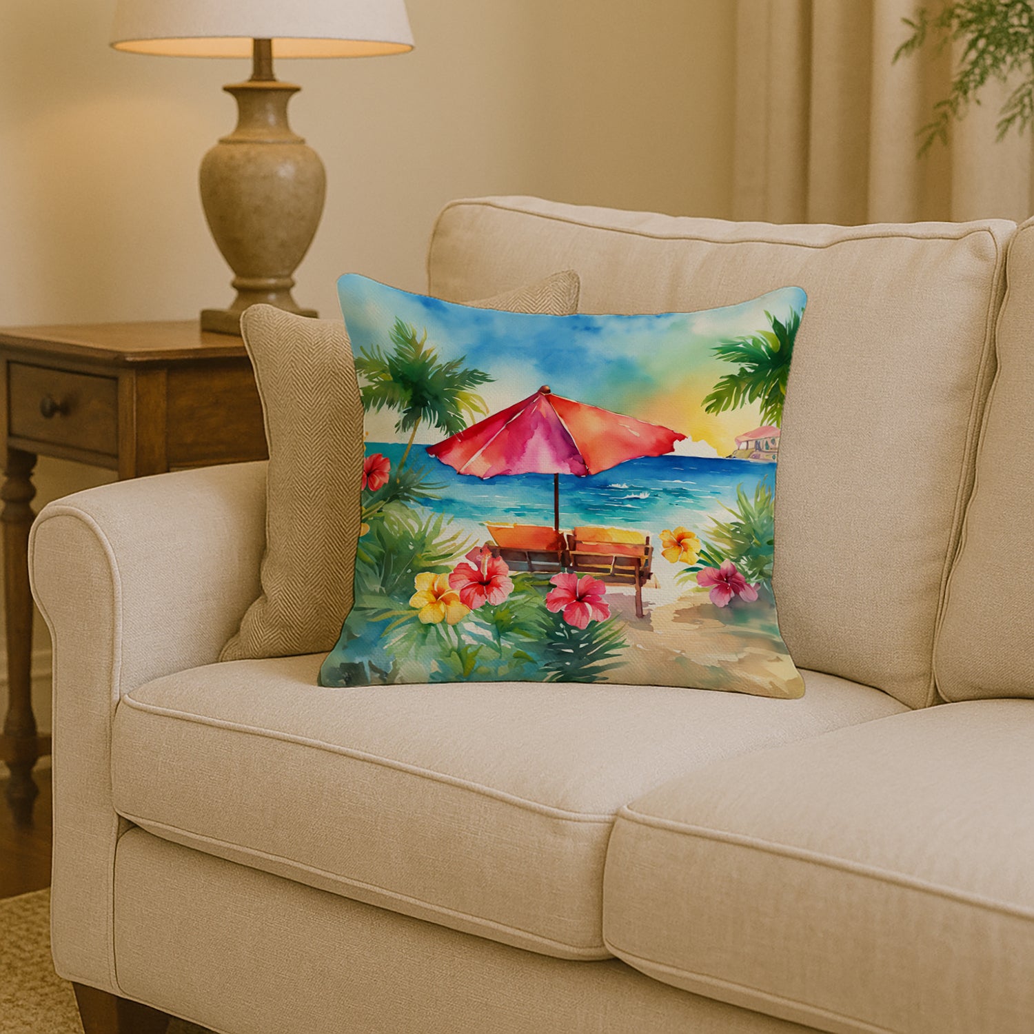 Caroline's Treasures Hawaii Hawaiian Hibiscus in Watercolor Throw Pillow