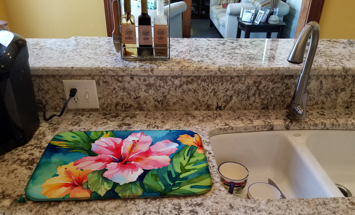 Caroline's Treasures Hawaii Hawaiian Hibiscus in Watercolor Dish Drying Mat