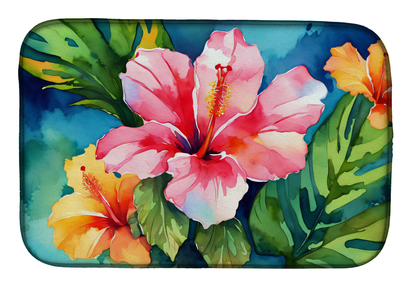 Caroline's Treasures Hawaii Hawaiian Hibiscus in Watercolor Dish Drying Mat