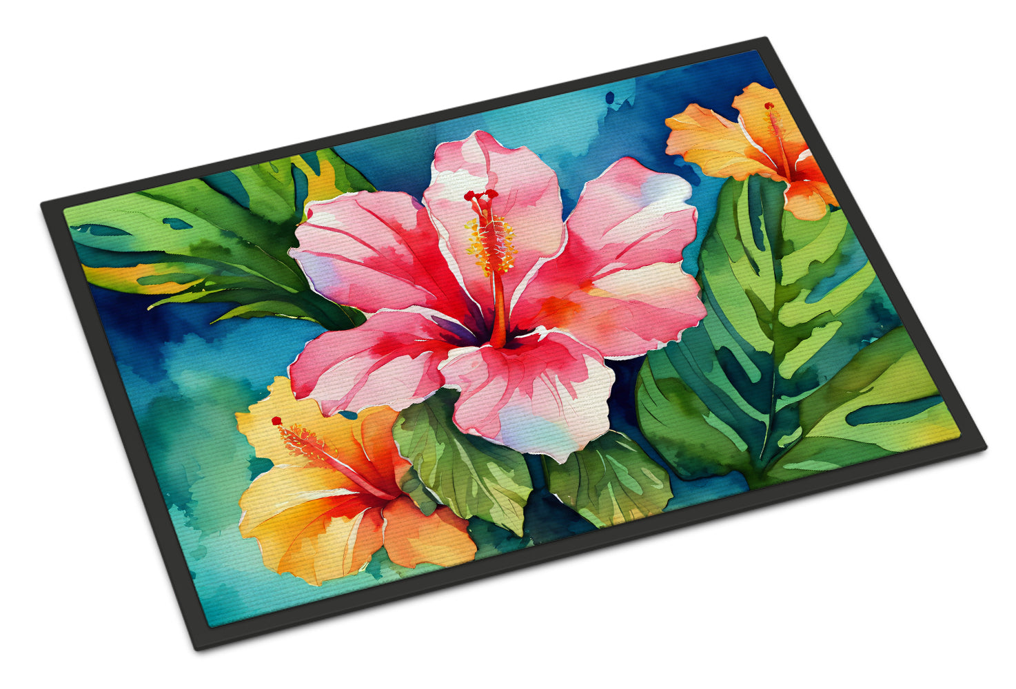 Caroline's Treasures Hawaii Hawaiian Hibiscus in Watercolor Doormat Front Door Mat Indoor Outdoor Rugs for Entryway, Non Slip Washable Low Pile, 24H X 36W