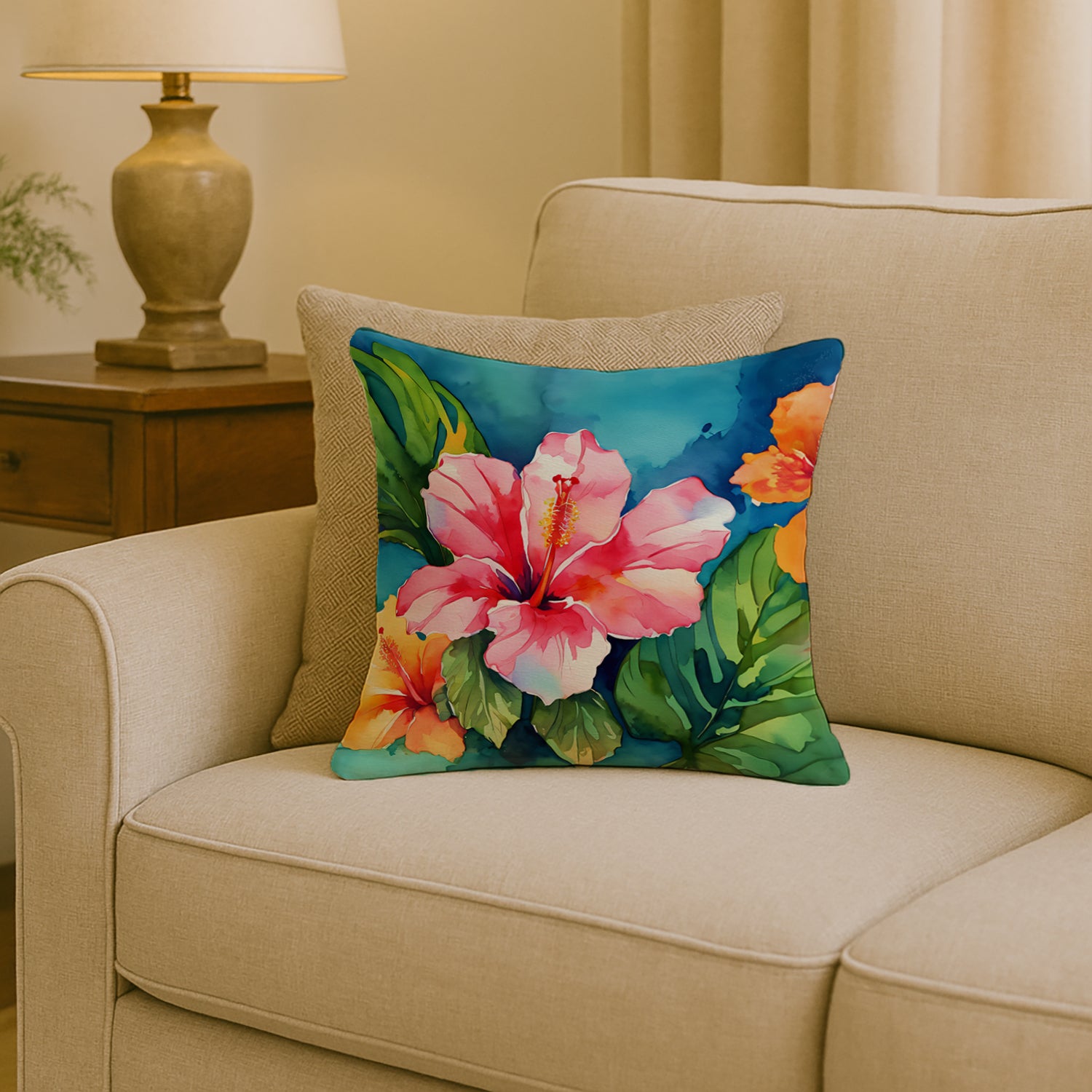 Caroline's Treasures Hawaii Hawaiian Hibiscus in Watercolor Throw Pillow