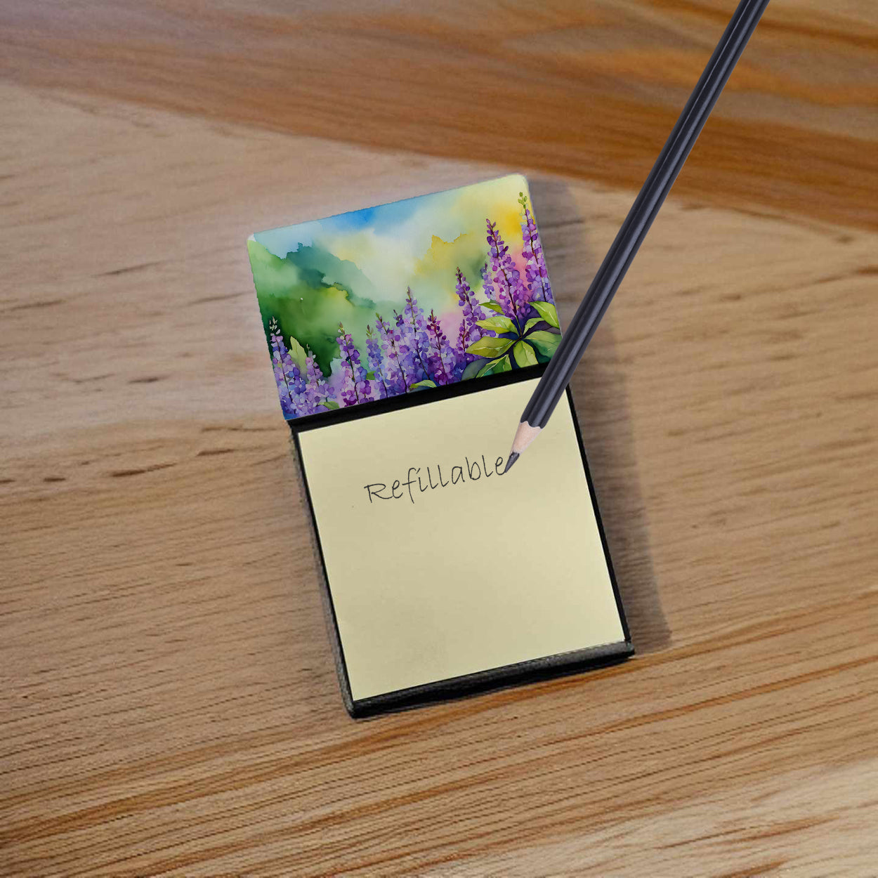 Caroline's Treasures Idaho Syringa in Watercolor Sticky Note Holder- Refiilable Desk Accessory Note Pad