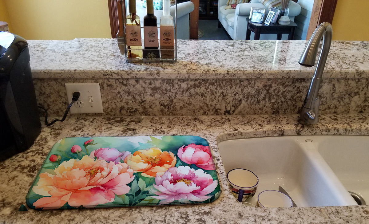Caroline's Treasures Indiana Peonies in Watercolor Dish Drying Mat